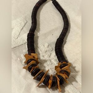 Vintage Driftwood Accent Brown and Tan Various Size Beaded Necklace. Unique